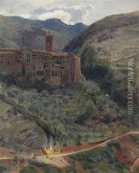 Blick Auf Das Kloster Santa Scolastica Bei Subiaco Oil Painting - Rudolf Schick