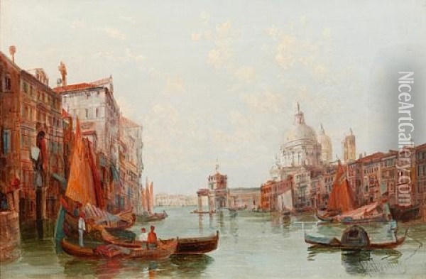 The Palazzo, Venice (+ The Grand Canal, Venice; Pair) Oil Painting - Alfred Pollentine