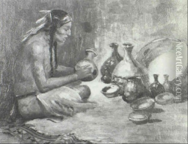 Indian Making Pottery Oil Painting - Eanger Irving Couse