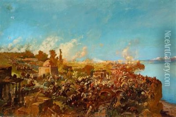 A Battle Scene In Turkestan Oil Painting - Nikolai Nikolaevich Karazin