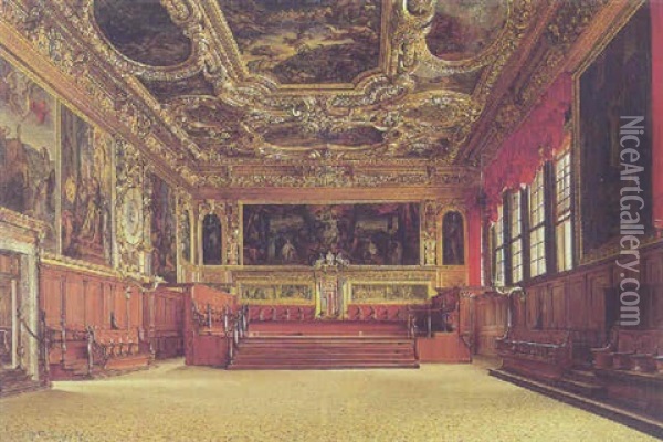 Sala Del Senata Pallazzo Ducale, Venezia Oil Painting - Josef Theodor Hansen