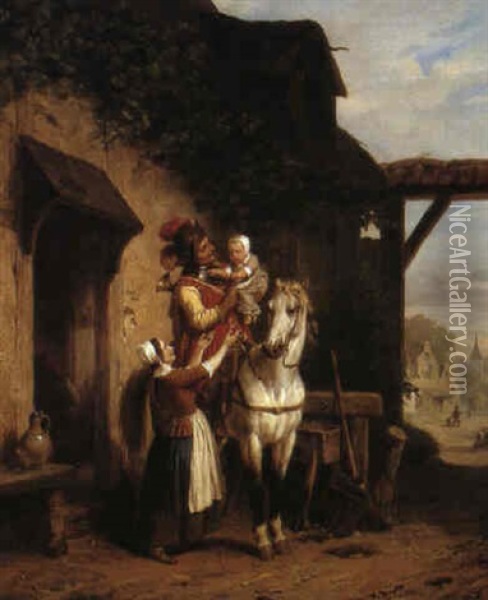 The Cavalier's Return Oil Painting - Hendrick Joseph Dillens