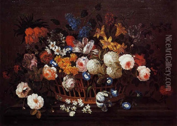 Corbeille De Fleurs Sur Un Entablement Oil Painting - Pieter Casteels III