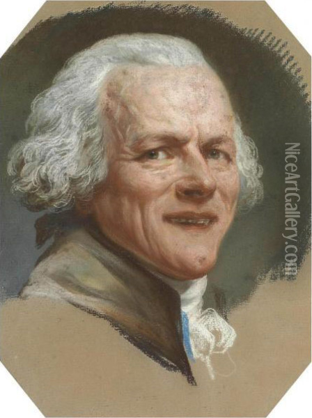 Self Portrait, Bust-length, Grinning At The Viewer Oil Painting - Joseph Ducreux