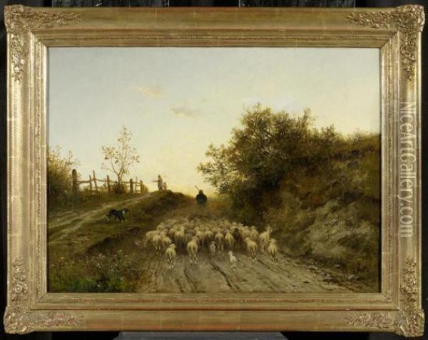 Herds In A Shepherd Oil Painting - Adolf Heinrich Lier