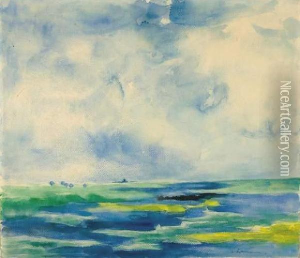 Sommerliche Seenplatte. Oil Painting - Heinrich Nauen