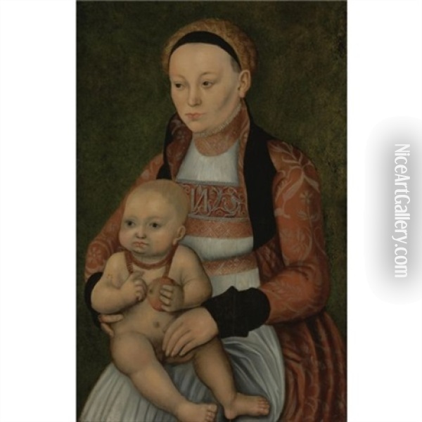 Portrait Of A Mother And Child Oil Painting - Lucas Cranach the Elder