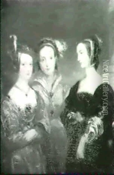 Study Of Three Young Women, Half Length Oil Painting - Richard Parkes Bonington