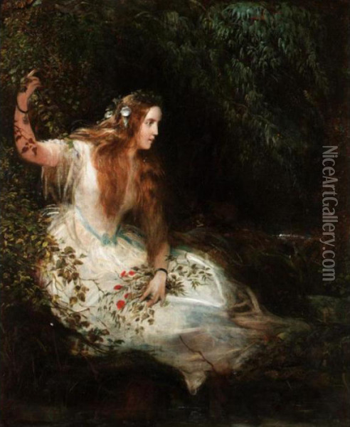 Ophelia Oil Painting - Alfred Joseph Woolmer