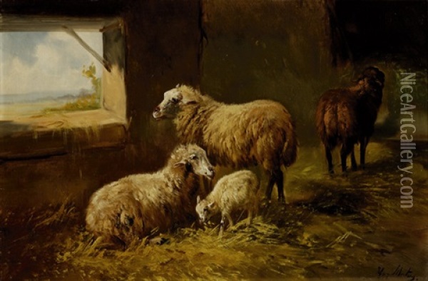 Sheep Pen Oil Painting - Henry Schouten