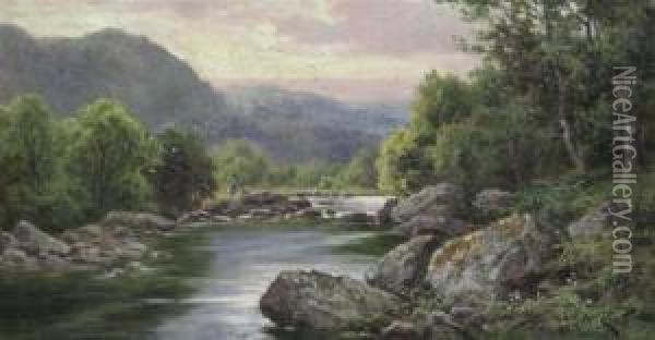 Anglers On A Riverbank Oil Painting - Henry Hillier Parker