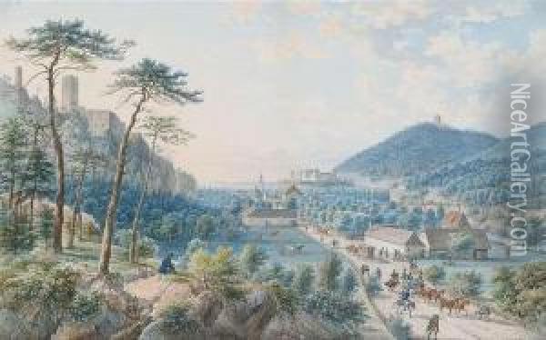 Extensive Ladscape With A Castle On A Hill. Oil Painting - Johann Tobias Raulino