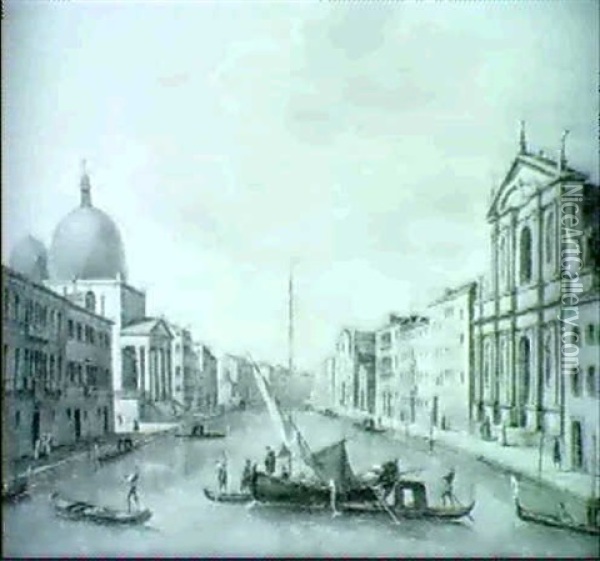 Vue D'un Canal De Venise Oil Painting - Giuseppe Bernardino Bison