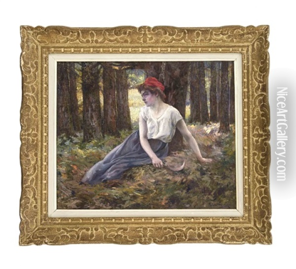 Madchen Mit Rotem Tuch Im Haar Oil Painting - Michel Korochansky