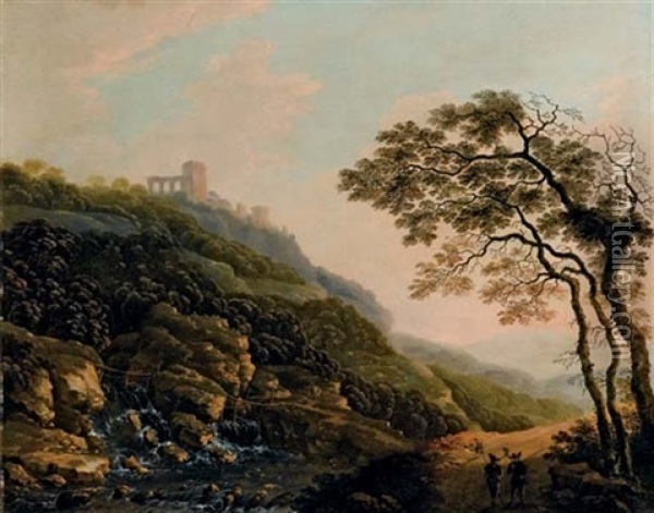 Paesaggio Collinare Con Pellegrini Oil Painting - Cornelis Matteus
