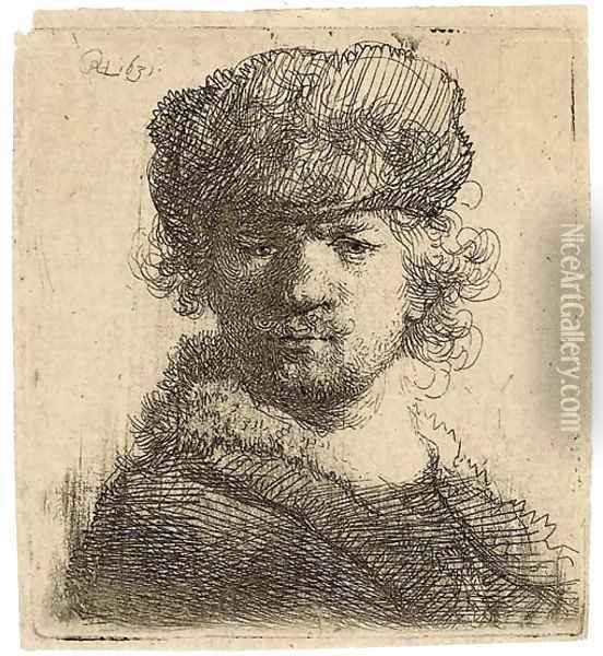 Self-Portrait in a heavy Fur Cap Bust Oil Painting - Rembrandt Van Rijn