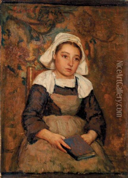 Portrait De Fillette E La Coiffe Oil Painting - Thomas Hovenden