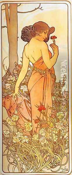 Carnation. From The Flowers Series. 1898 Oil Painting - Alphonse Maria Mucha