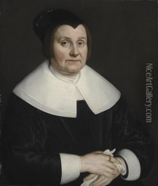Portrait Of A Lady, Half-length, In A Black Dress Oil Painting - Adam Camerarius