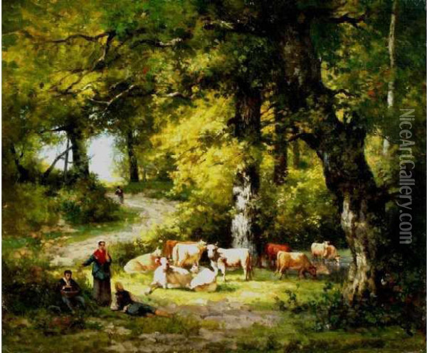 Scene Champetre Oil Painting - Hector Ch. Hanoteau