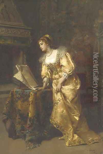 An Elegant Lady reading Music Oil Painting - Cesare-Auguste Detti