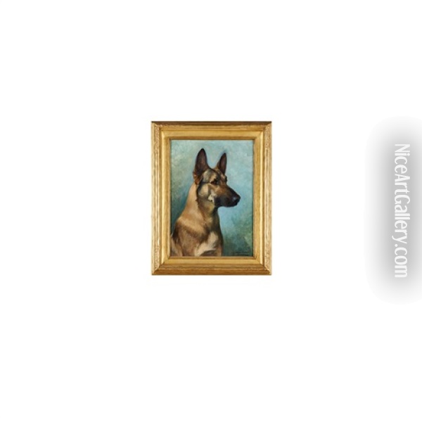 Carolina Dog; German Shepherd (2 Works) Oil Painting - Gustav Muss-Arnolt