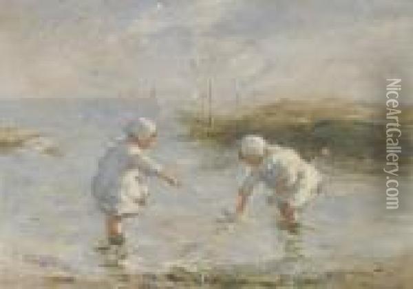 On The Beach, Carnoustie Oil Painting - Robert Gemmell Hutchison