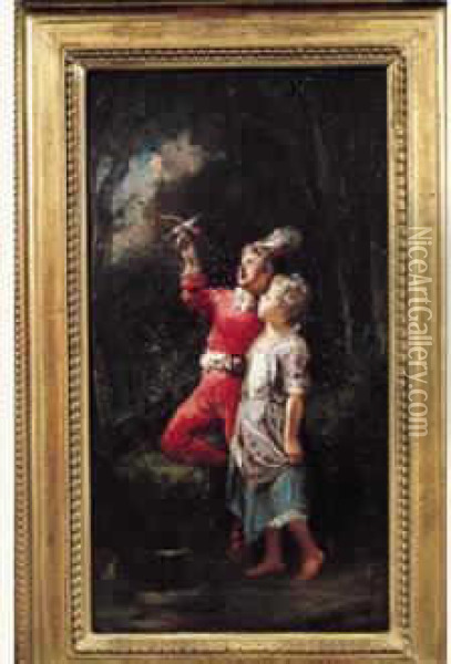 Les Deux Enfants Et L'oiseau Oil Painting - Francois Louis Lanfant de Metz