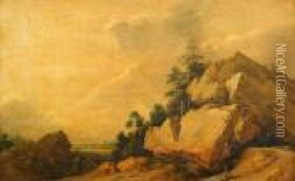 Bergslandskap Med Vandrare Oil Painting - Gillis Claesz De Hondecoeter