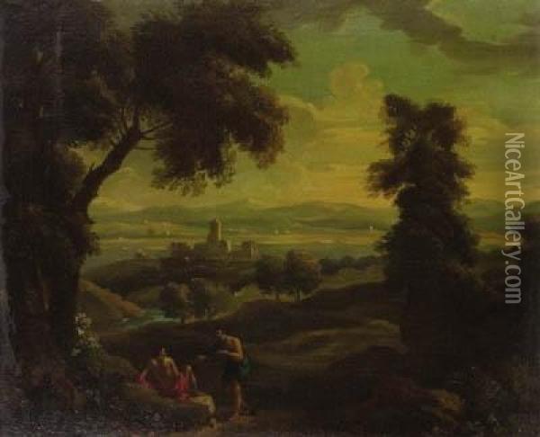 Paesaggio Laziale Con Figure E Ruderi Oil Painting - Jan Frans Van Bloemen (Orizzonte)