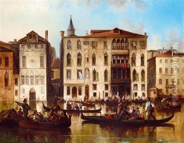 Venice (canal Grande), 1859 Oil Painting - Josef Karl Berthold Puettner