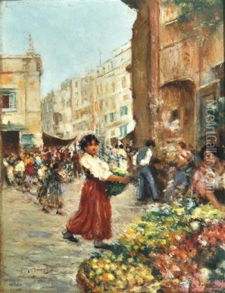 Mercato Partenopeo Oil Painting - Vincenzo Migliaro