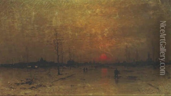 Winter: Peasants Returning Home At Sunset Oil Painting - Heinz Flockenhaus