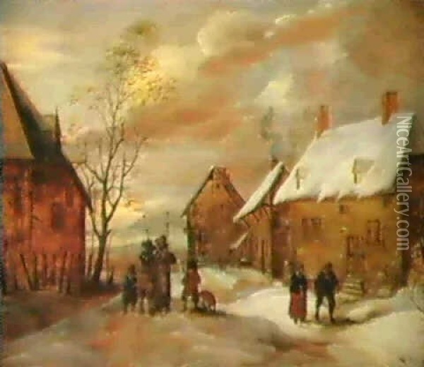 Ein Flamisches Dorf Im Winter Mit Bauern Oil Painting - Frans de Momper