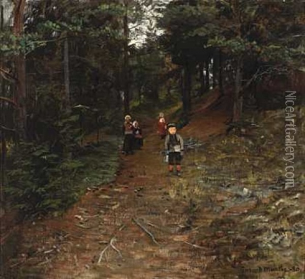 Born Paa Skogsveien Oil Painting - Gerhard Peter Franz Vilhelm Munthe