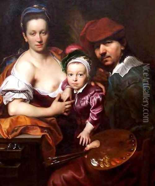 The Artist and his Family Oil Painting - Johann Kupezky or Kupetzky