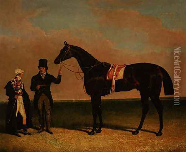 Mr Richard Watts' 'Rockingham' held by his trainer Forth with jockey Sam Darling, winner of the St. Leger 1833 and the Goodwood Cup, 1835 Oil Painting - John Frederick Herring Snr