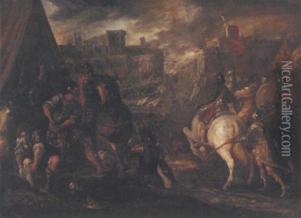 A Roman Legion Assaulting A Town - Titus Sacking Jerusalem (?) Oil Painting - Francesco Simonini