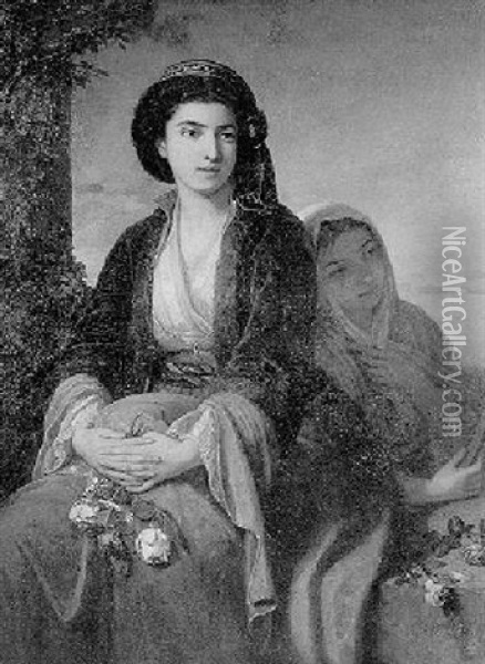 Junge Orientalische Dame Mit Ihrer Zofe Oil Painting - Leopold Guterbock
