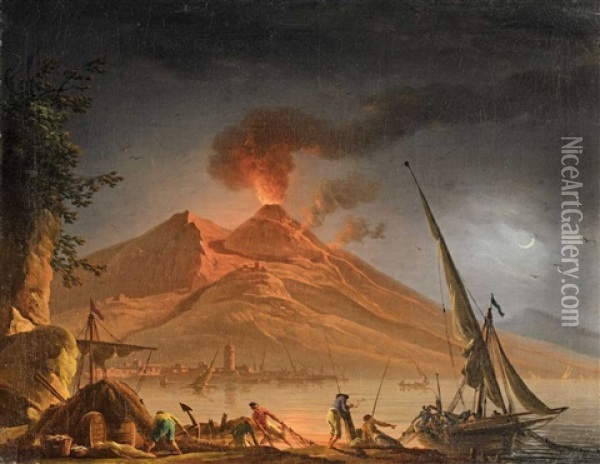 The Eruption Of Mount Vesuvius In The Night Oil Painting - Charles Francois Lacroix