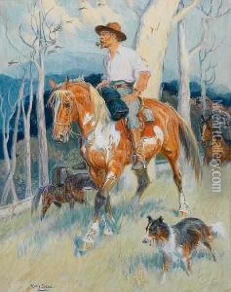 Coo-ee; The Pioneer, A Pair Oil Painting - Percy Fred. Seaton Spence