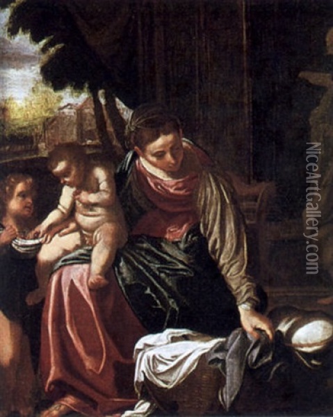 Maria Mit Dem Kind Und Einem Engel, Der Dem Jesusknaben Kirschen Reicht Oil Painting - Jacopo dal Ponte Bassano