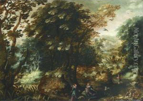 A Forest Landscape Oil Painting - Gillis van Coninxloo