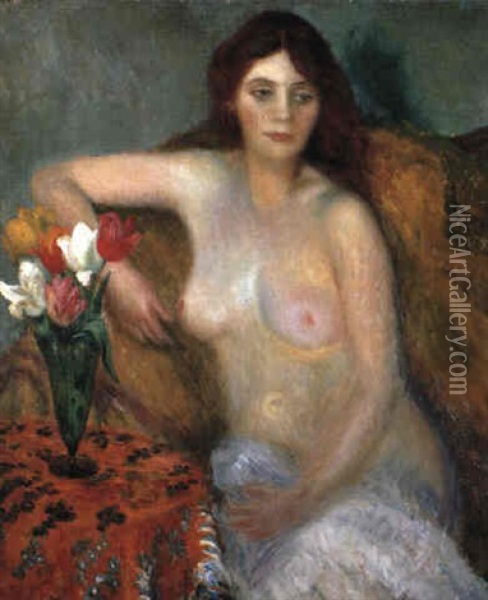 Nude With Tulips Oil Painting - William Glackens
