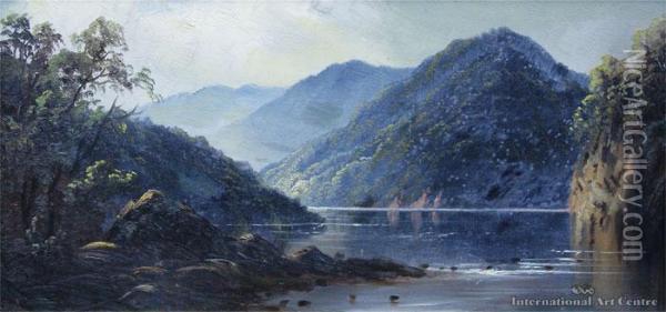 A View Of The Wanganui River Oil Painting - Thomas Reginald Attwood