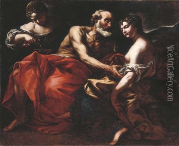 Lot And His Daughters Oil Painting - Giovanni Battista Beinaschi