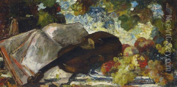 A Still Life Of Fruit And Violin Oil Painting - Jacques Martin