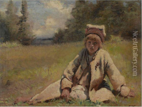 Peasant Boy In A Meadow Oil Painting - Konstantin Egorovich Makovsky