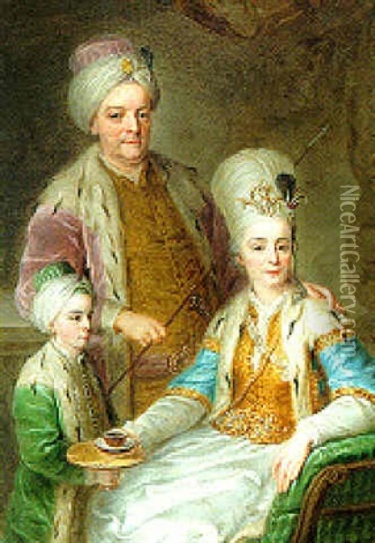 A Group Portrait Of A Noble Family In Ozriental Dress Oil Painting - Heinrich Carl Brandt