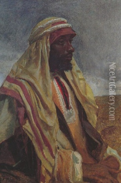 Portrait Of An Arab In A Shamog Oil Painting - Frederick Goodall